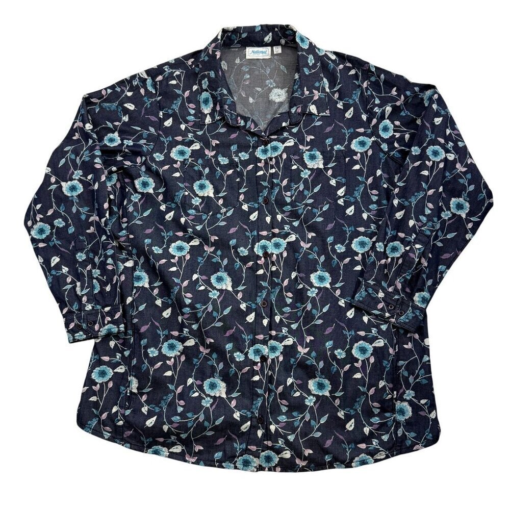 National‎ Shirt Jacket Floral Embroidered Pockets Cotton Cottagecore Womens 2X